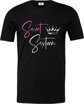 Shirt verjaardag-16 jaar-Sweet Sixteen met kroontje-zwart-roze-wit-Maat M
