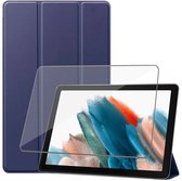 Geschikt voor Samsung Galaxy Tab A8 Hoes + Screenprotector - Gehard Glas - Magnetische Flip Hoesje - Book Case Blauw
