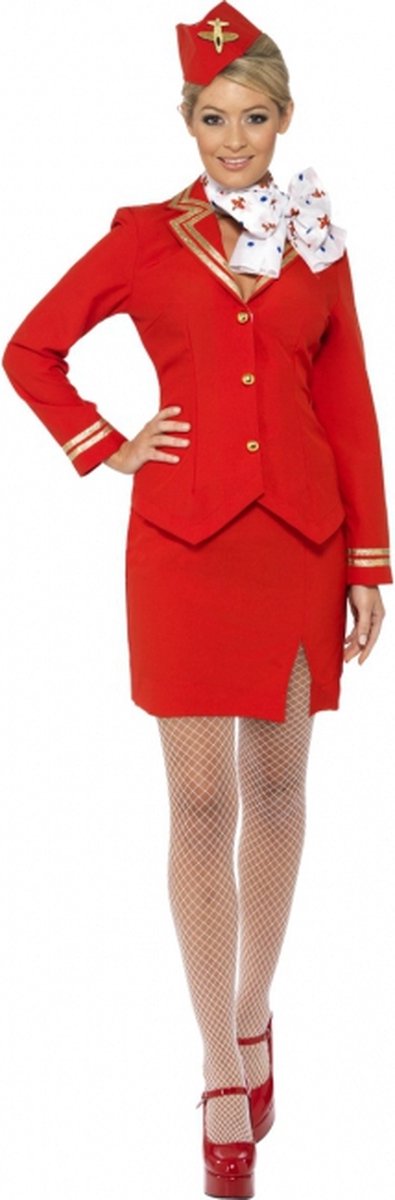 Rood stewardess kostuum met hoedje 40/42