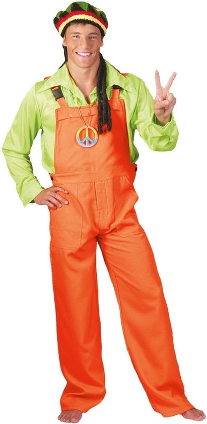 Carnaval verkleed tuinbroek - neon oranje - kostuum voor volwassenen L
