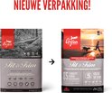 Nieuwe verpakking Orijen Fit & Trim met boslandschap en zonsondergang op strand.