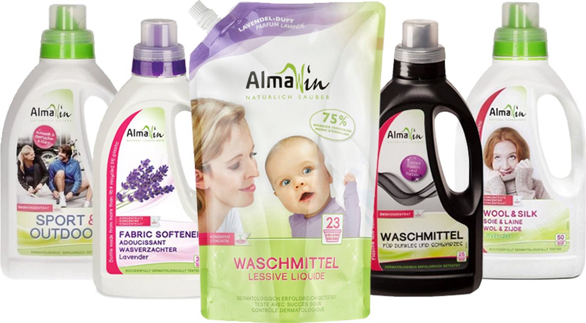 Almawin All-Round Wasmiddel Pakket – Complete Ecologische wasoplossing – Vegan & Duurzaam – 5 wasmiddel soorten – Voor alle soorten was