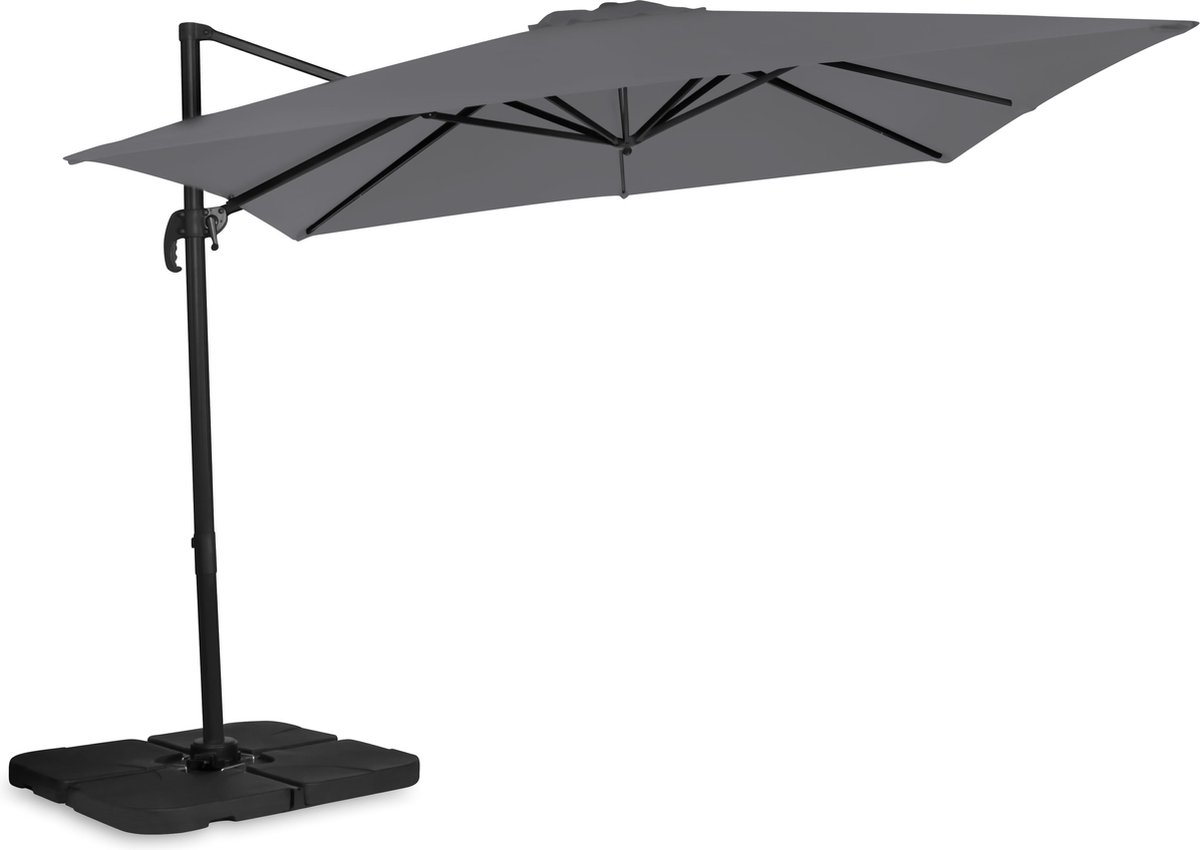 VONROC Premium Zweefparasol Pisogne 300x300m - Duurzame parasol combi set incl. vulbare parasoltegels – 360 ° Draaibaar - Kantelbaar – UV werend doek - Grijs – Incl. beschermhoes