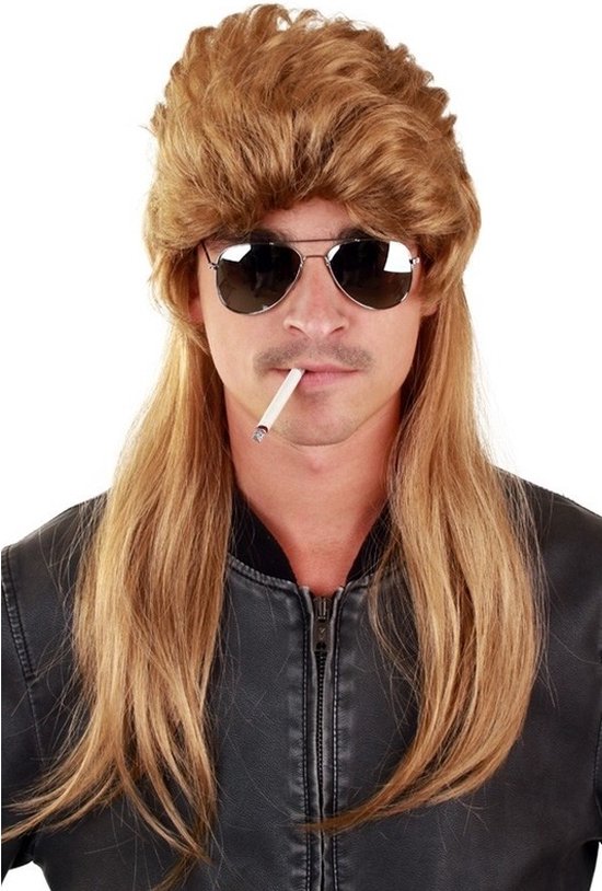 Carnaval verkleed herenpruik - blond - lang haar met matje - johnny