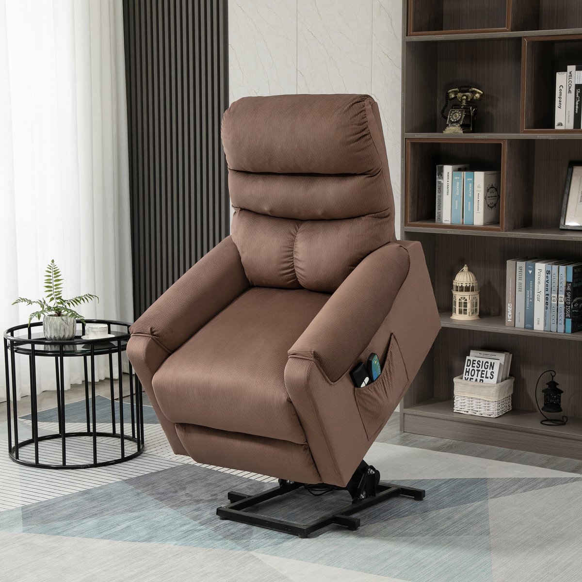 HOMCOM Relaxfauteuil met sta-op hulp en ligfunctie - Sta-op stoel massage verwarming senioren - Bruin – foto 8