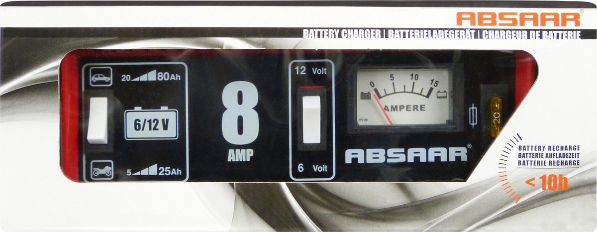 Absaar Acculader 6/12 Volt 5-80 Ah 8 Ampère Rood | bol.com