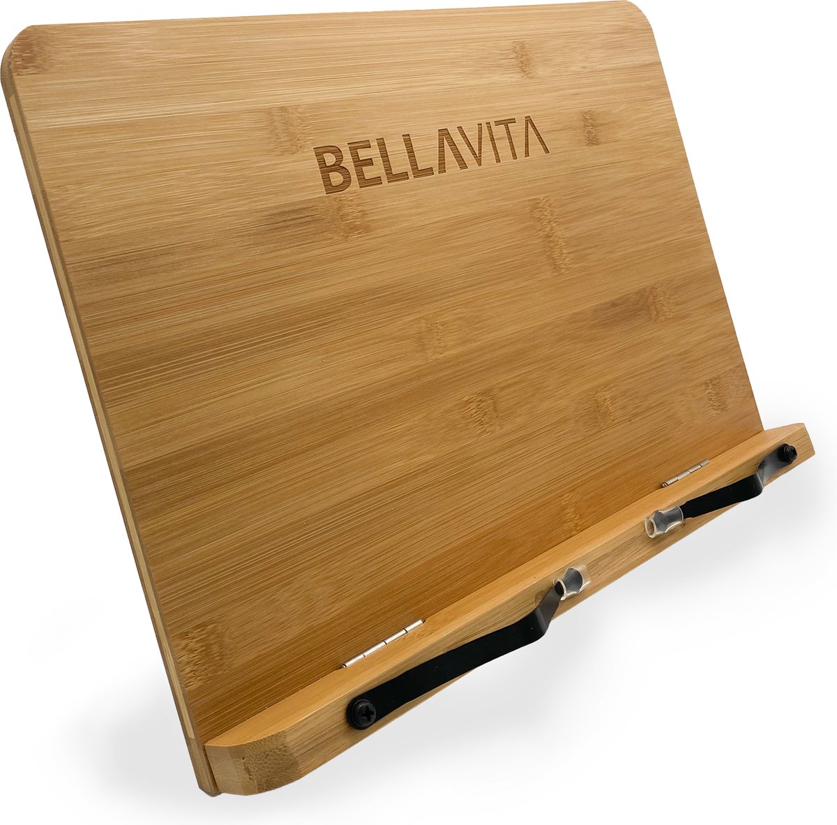 BELLAVITA ® Boekensteun - Boekenstandaard - XL Formaat - 39x27cm - Bamboe - Boekenhouder - iPad Standaard - Hout - Keuken - Accessoires