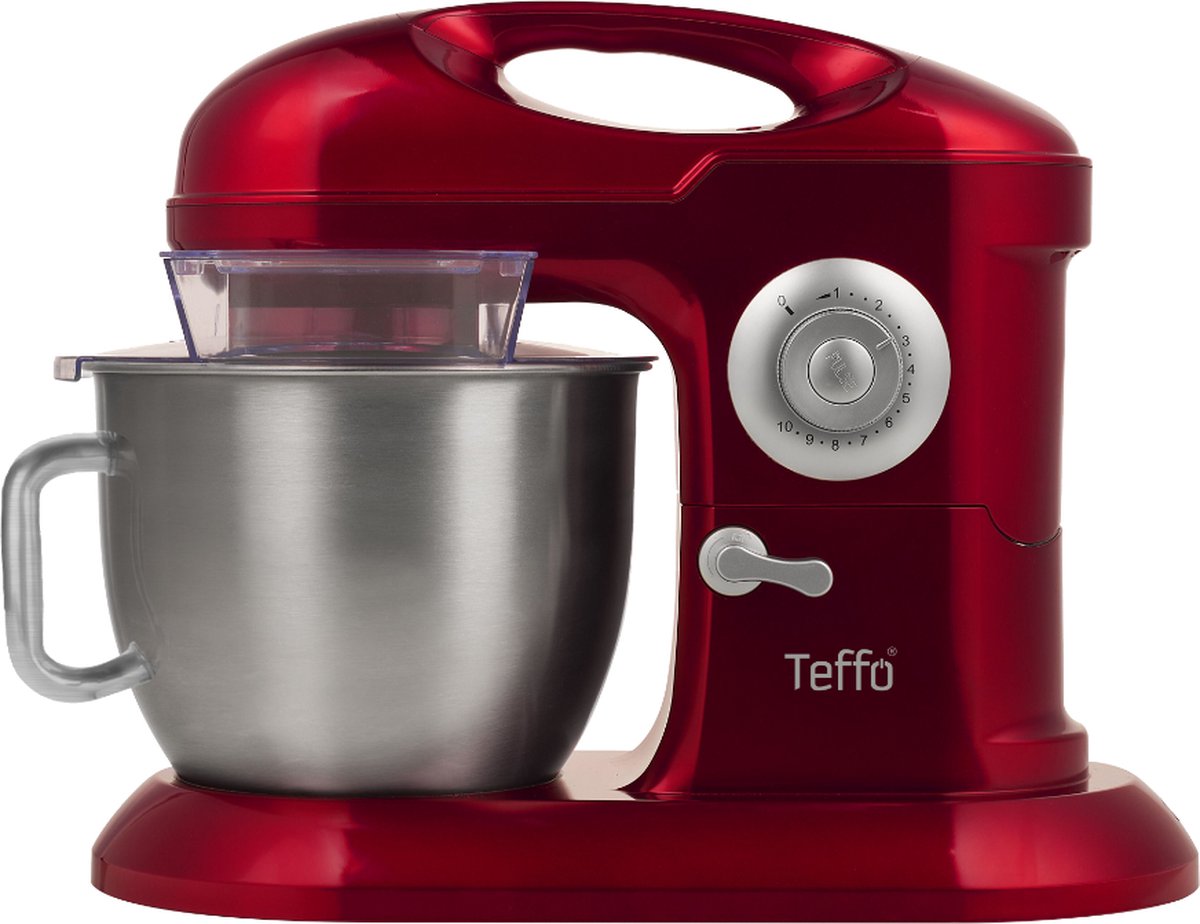 Teffo stand mixer keukenmixer rood 7 liter 10 standen 1200 watt