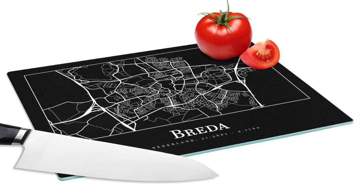 Glazen Snijplank - 28x20 - Stadskaart - Plattegrond - Breda - Kaart - Snijplanken Glas