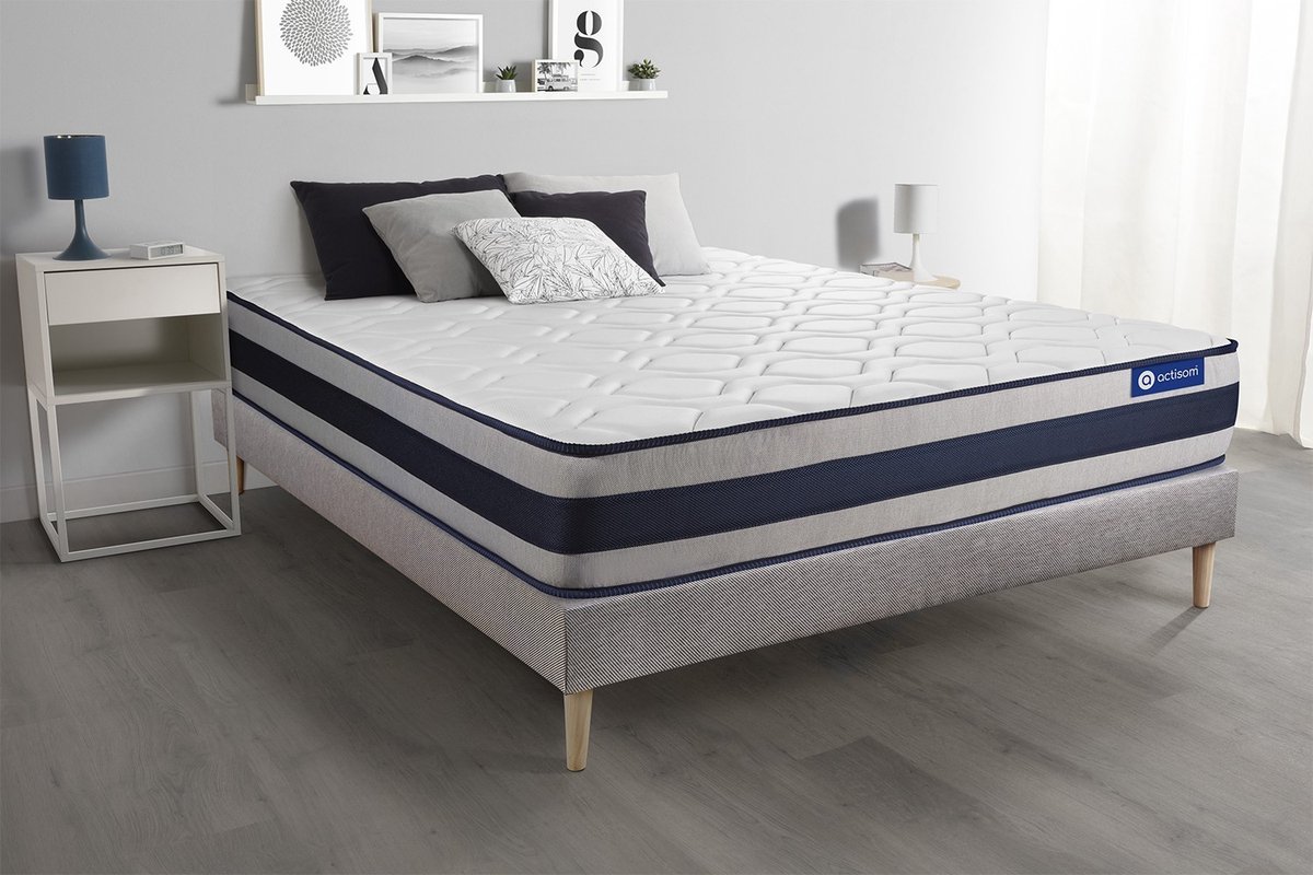 Complete boxspring met matras tweepersoons- Actisom Actilatex ergo grijs - Latex en traagschuim - 160 x 220 cm