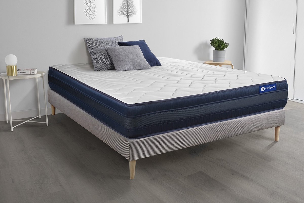 Complete boxspring met matras tweepersoons- Actisom Actilatex tech grijs - Latex en traagschuim - 160 x 210 cm