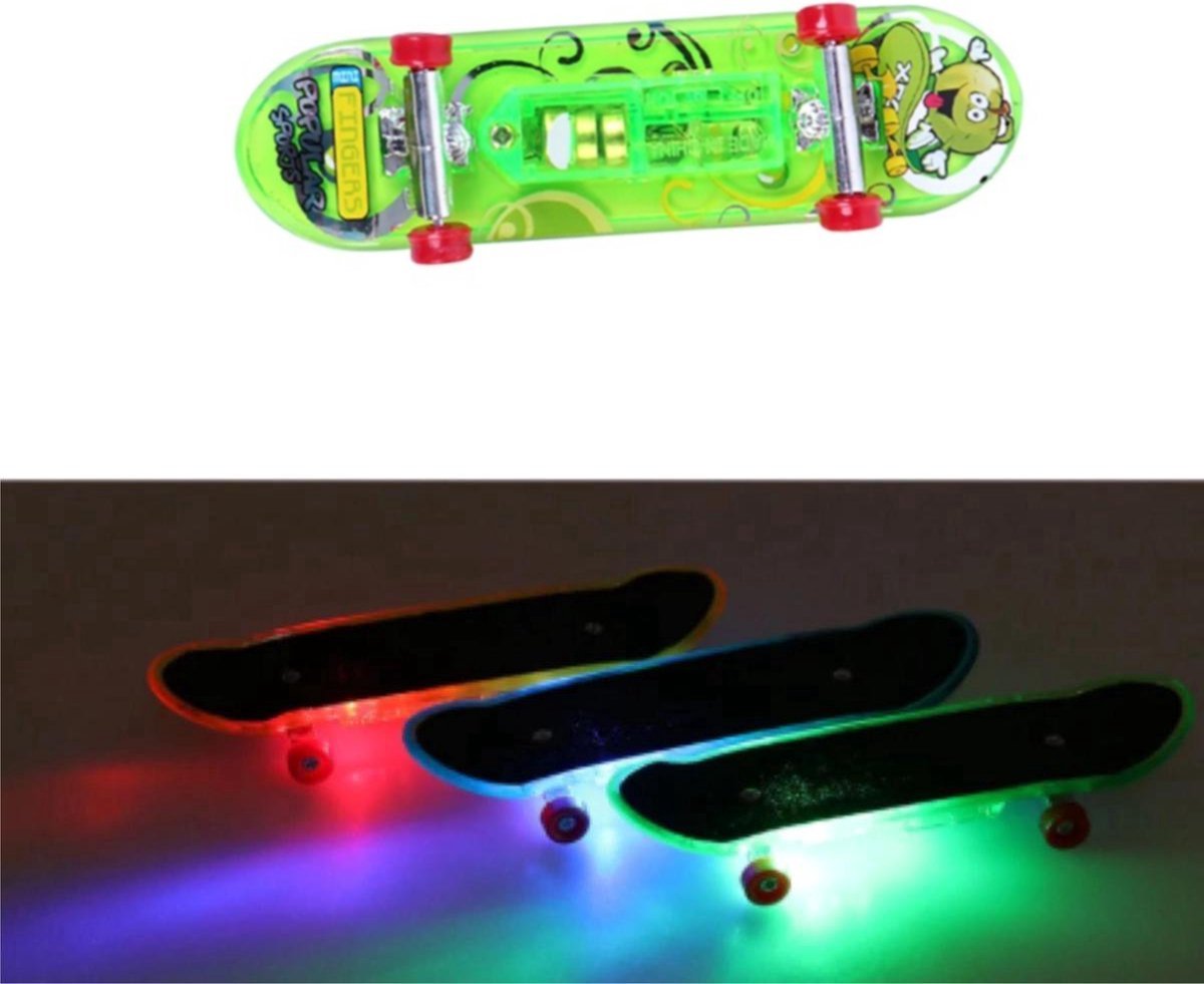 Miniatuur Skateboard Groen met Licht | Vingerskateboard | Vingerboard | Mini Board |9.5 cm