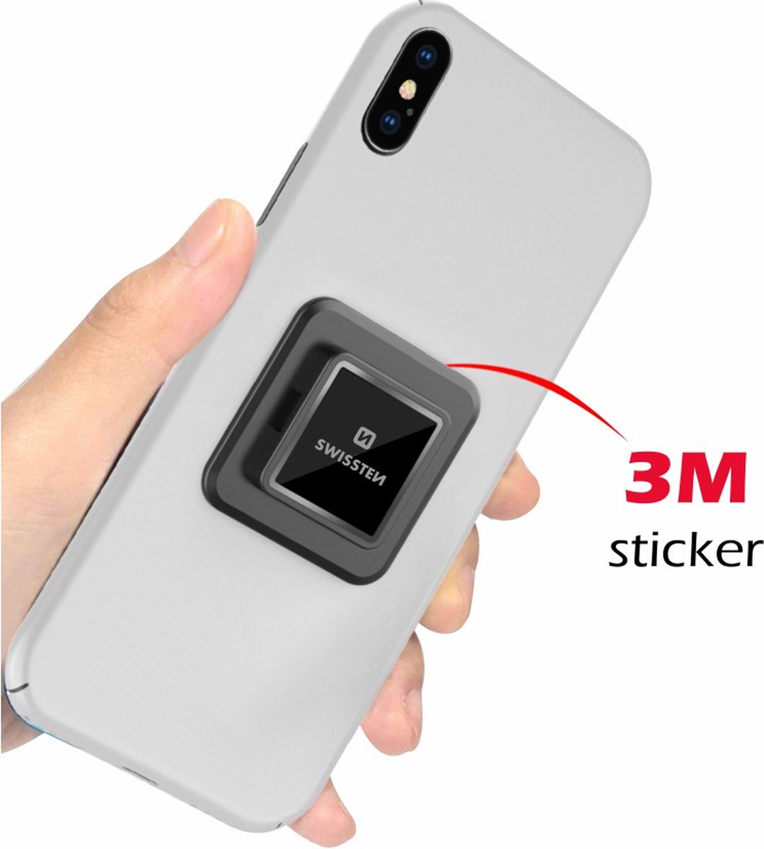 Swissten Easy Lock - Losse adapter voor smartphones en tablets - 3M Sticker - Zwart