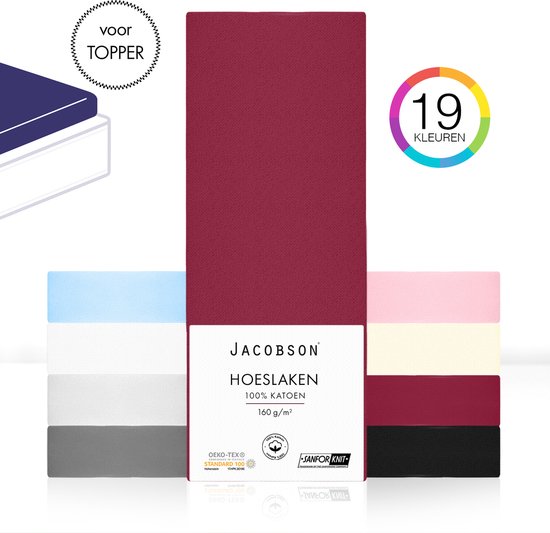 Jacobson - Hoeslaken Topper – 100% Jersey Katoen – 200x200 cm – Wijnrood