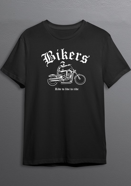 Motorshirt | Bikershirt | Zwart T-shirt | Witte opdruk | L