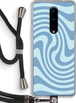 Case Company® - Hoesje met koord geschikt voor OnePlus 8 hoesje met Koord - Swirl Blauw - Telefoonhoesje met Zwart Koord - Bescherming aan alle Kanten en Over de Schermrand