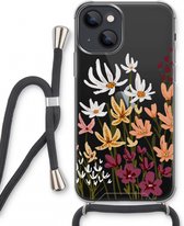 Case Company® - Hoesje met koord geschikt voor iPhone 13 mini hoesje met Koord - Painted wildflowers - Telefoonhoesje met Zwart Koord - Extra Bescherming aan alle Kanten en Over de Schermrand
