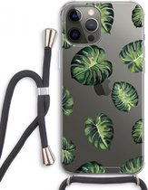 Case Company® - Hoesje met koord geschikt voor iPhone 12 Pro Max hoesje met Koord - Tropische bladeren - Telefoonhoesje met Zwart Koord - Extra Bescherming aan alle Kanten en Over de Schermrand