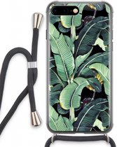 Case Company® - Hoesje met koord geschikt voor iPhone 8 Plus hoesje met Koord - Bananenbladeren - Telefoonhoesje met Zwart Koord - Extra Bescherming aan alle Kanten en Over de Schermrand