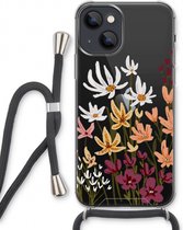 Case Company® - Hoesje met koord geschikt voor iPhone 13 hoesje met Koord - Painted wildflowers - Telefoonhoesje met Zwart Koord - Extra Bescherming aan alle Kanten en Over de Schermrand