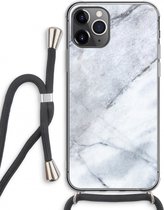 Case Company® - Hoesje met koord geschikt voor iPhone 11 Pro Max hoesje met Koord - Witte marmer - Telefoonhoesje met Zwart Koord - Extra Bescherming aan alle Kanten en Over de Schermrand