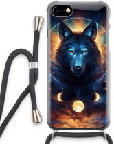 Case Company® - Hoesje met koord geschikt voor iPhone SE 2020 hoesje met Koord - Wolf Dreamcatcher - Telefoonhoesje met Zwart Koord - Extra Bescherming aan alle Kanten en Over de Schermrand