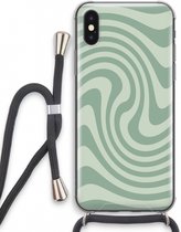 Case Company® - Hoesje met koord geschikt voor iPhone XS hoesje met Koord - Swirl Groen - Telefoonhoesje met Zwart Koord - Extra Bescherming aan alle Kanten en Over de Schermrand