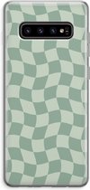 Case Company® - Hoesje geschikt voor Samsung Galaxy S10 Plus hoesje - Grid Groen - Soft Cover Telefoonhoesje - Bescherming aan alle Kanten en Schermrand