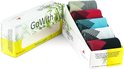 Displaydoos met 5 paar GoWith wandelsokken in diverse kleuren met bamboe-print.