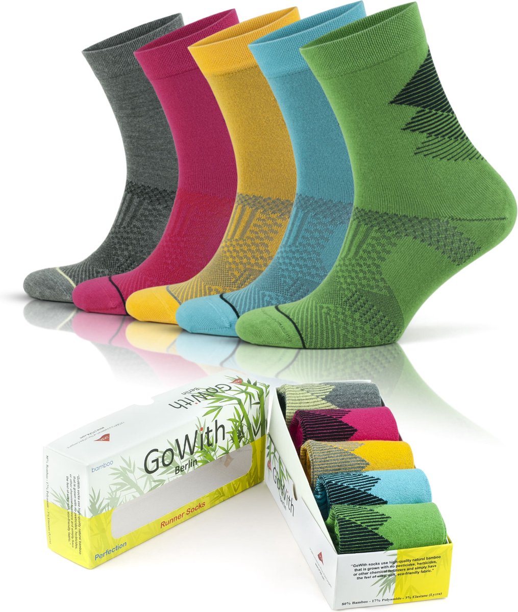 GoWith-bamboe crew sokken-5 paar-sport sokken-naadloze sokken-hardloop sokken-sokken heren en dames-cadeau sokken-40-44