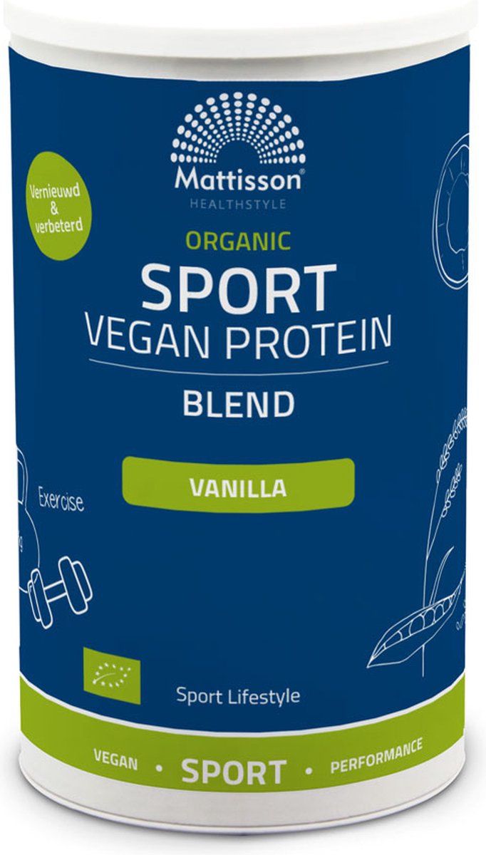 Goedkoopste Mattisson - Biologische Sport Vegan Proteïne Blend - Eiwitrijk - Vanille - Proteine Shake - 500 Gram
