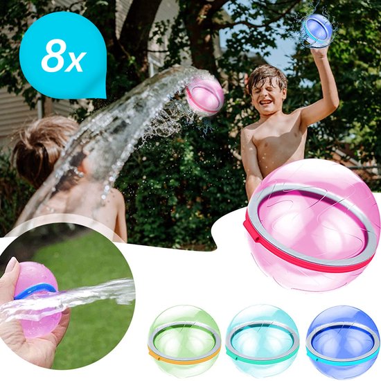 Herbruikbare waterballen 8x - speelgoed zwembadspelletjes - waterballon opnieuw vulbaar - duurzame waterballonnen