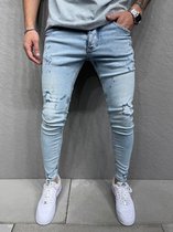 Mannen Stretchy Ripped Skinny Jeans Vernietigd Hole Slim Fit Denim Hoge Kwaliteit Hip Hop e Jeans - W33