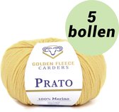 5 bollen breiwol Zacht geel (802) - 100% merino wol - Golden Fleece yarns Prato yellowish