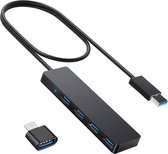 Nuvance - USB 3.0 Hub - 4 Poorten - Inclusief USB C Converter - USB Splitter - Zwart