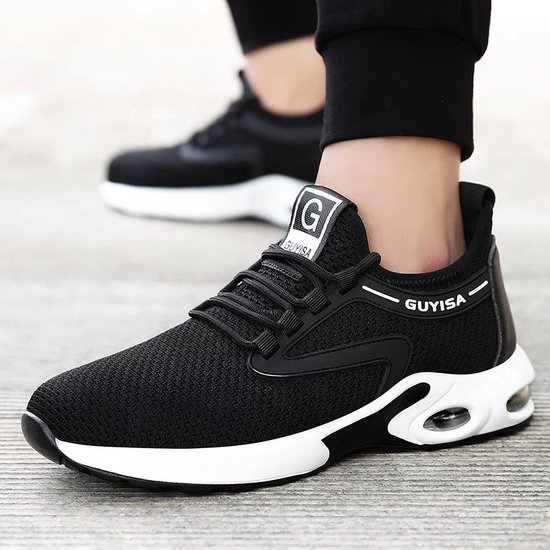 Veiligheidsschoenen Heren Dames Werkschoenen Lichtgewicht Sportieve Stalen Teen Schoenen Ademend Beschermend Schoenen 37-46EU, Zwart, 38EU