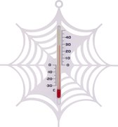 Binnen/buiten thermometer wit spinnenweb 15 cm - Tuindecoratie - Buitenthemometers / kozijnthermometer / raamthermometer