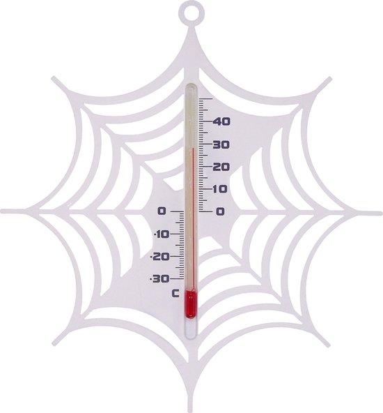 Binnen/buiten thermometer wit spinnenweb 15 cm - Tuindecoratie - Buitenthemometers / kozijnthermometer / raamthermometer