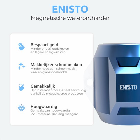 ENISTO® Magnetische Waterontharder Medium – Waterontharder Magneet – Douchefilter – 15.000 Gauss – Waterontkalker – Waterverzachter – Antikalk – Blauw – RVS