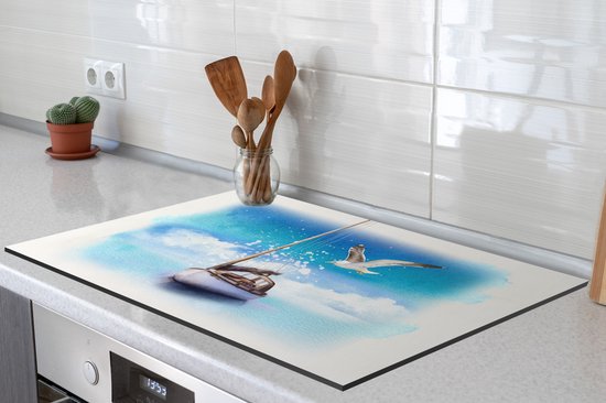 KitchenYeah® Inductie beschermer 78x52 cm - Boot - Water - Meeuw - Kookplaataccessoires - Afdekplaat voor kookplaat - Inductiebeschermer - Inductiemat - Inductieplaat mat