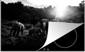 KitchenYeah® Inductie beschermer 78x52 cm - Olifanten in jungle - zwart wit - Kookplaataccessoires - Afdekplaat voor kookplaat - Inductiebeschermer - Inductiemat - Inductieplaat mat