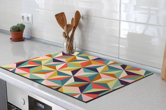 KitchenYeah® Inductie beschermer 70x52 cm - Retro - Regenboog - 3D - Geometrie - Driehoek - Kookplaataccessoires - Afdekplaat voor kookplaat - Inductiebeschermer - Inductiemat - Inductieplaat mat