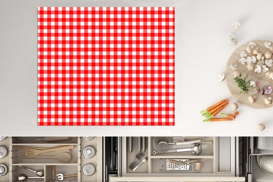 KitchenYeah® Inductie beschermer 60x52 cm - Rood - Rustiek - Patronen - Kookplaataccessoires - Afdekplaat voor kookplaat - Inductiebeschermer - Inductiemat - Inductieplaat mat