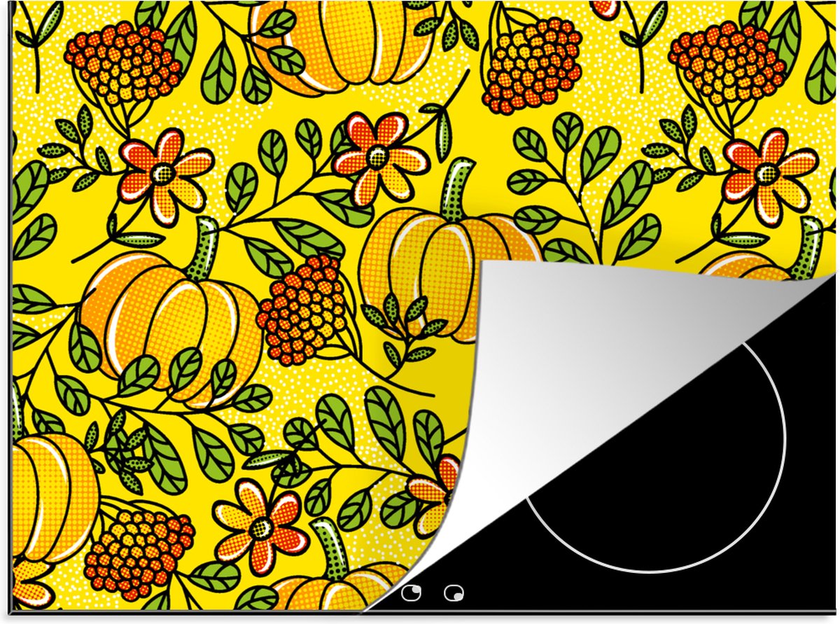 KitchenYeah® Inductie beschermer 70x52 cm - Pompoenen - Patronen - Bloemen - Kookplaataccessoires - Afdekplaat voor kookplaat - Inductiebeschermer - Inductiemat - Inductieplaat mat