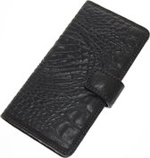Made-NL Handgemaakte iPhone 13 book case zwart krokodillenprint robuuste hoesje