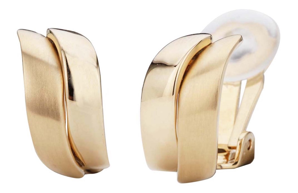 Traveller Clip Oorbellen - Oorclips Dames - Goudkleurig - Mat & Glanzend - 18 x 9 mm - 155100