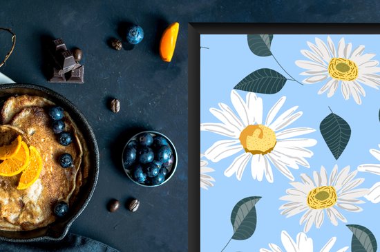 KitchenYeah® Inductie beschermer 59x52 cm - Madeliefjes - Blauw - Patroon - Kookplaataccessoires - Afdekplaat voor kookplaat - Inductiebeschermer - Inductiemat - Inductieplaat mat