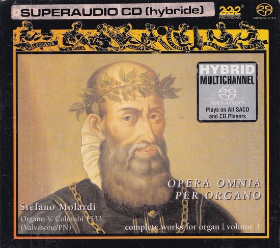 Schildering van een man met krans, 'Opera Omnia Per Organo | Volume 1'.