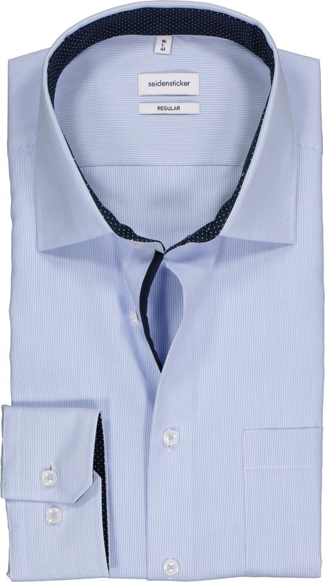 Seidensticker regular fit overhemd - blauw met wit gestreept (contrast) - Strijkvrij - Boordmaat: 47