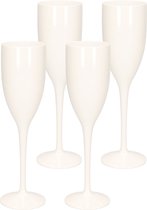 12x Verre à champagne/prosecco incassable plastique blanc 15 cl/150 ml - Verres/flûtes à champagne incassables
